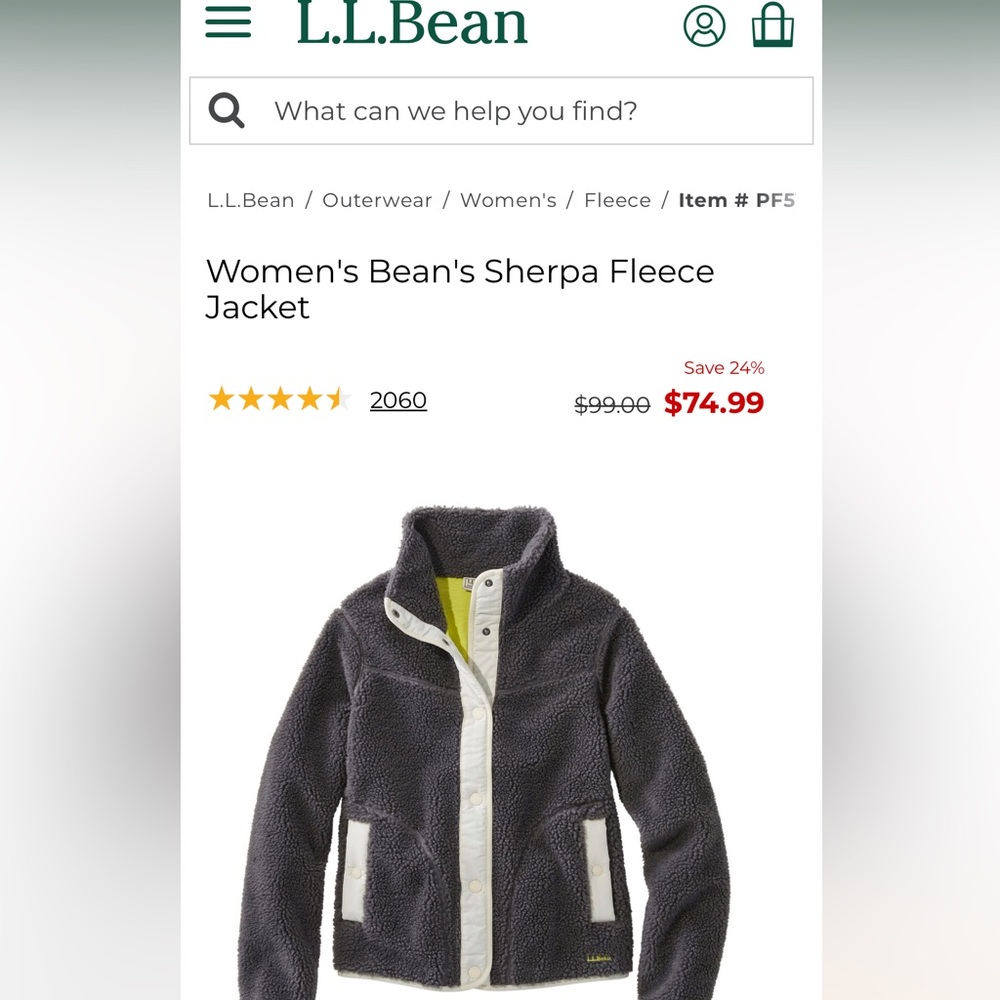 Women's L.L.Bean's Sherpa Fleece Jacket size L
